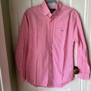 VINEYARD VINES Men’s Classic Fit Tucker Shirt Pink and White Check Size Small